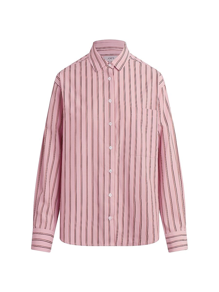Women's The Boyfriend Striped Button-Front Shirt - Blush Pink Stripe - Size XS