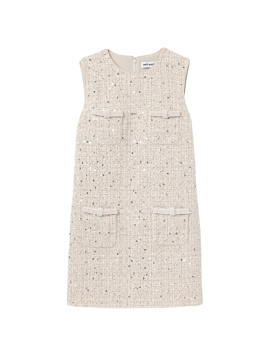 Women's Embellished Bouclé Shift Minidress - Cream - Size 12