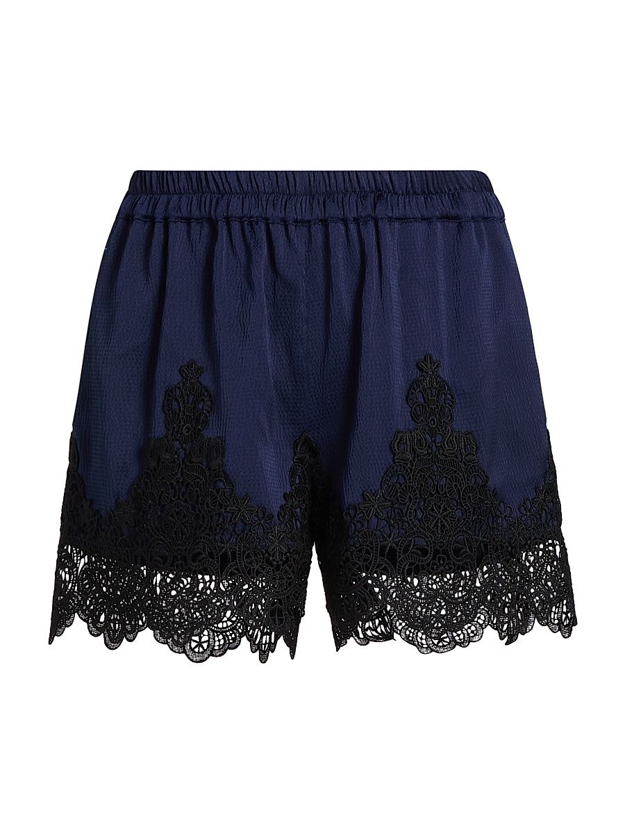 Women's Lana Lace-Trim Satin Shorts - French Navy Black - Size XS