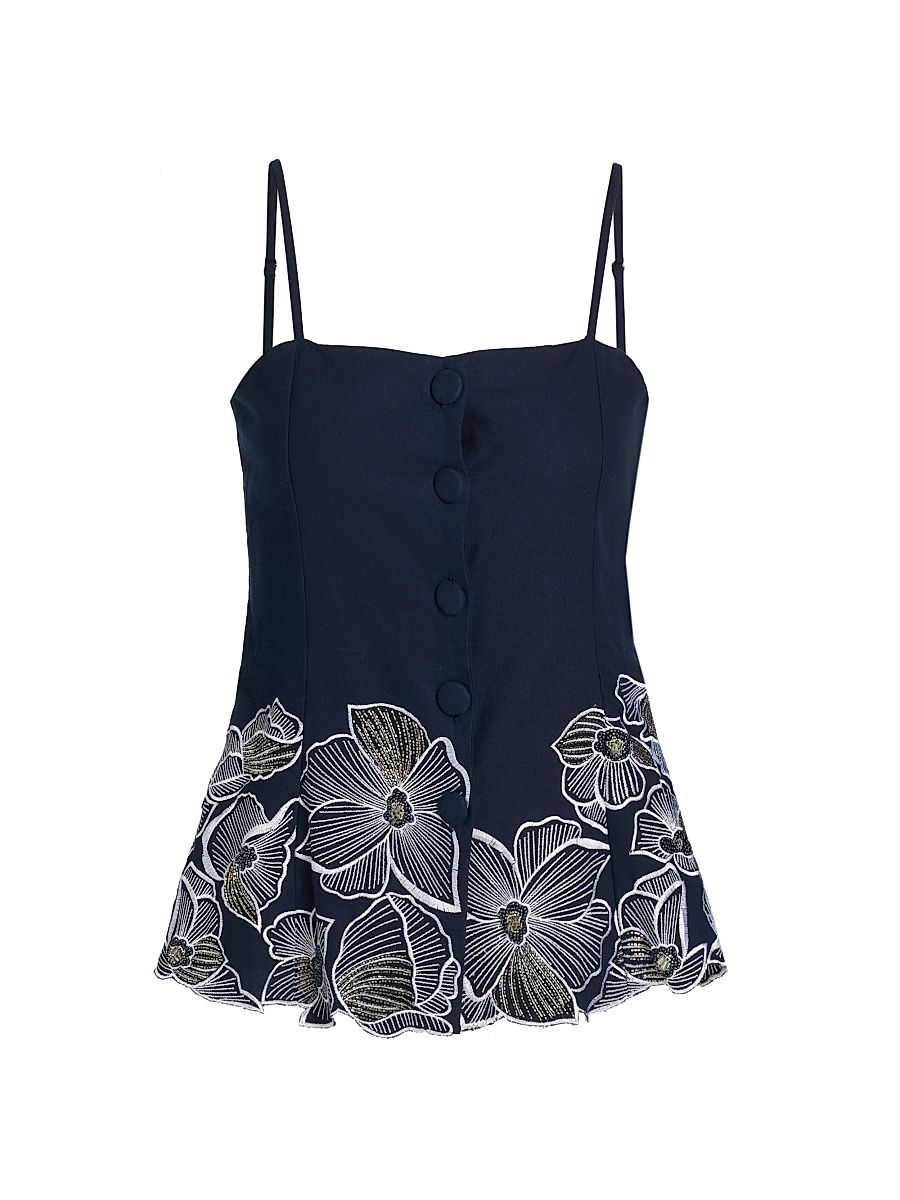 Women's Eve Floral Cotton Tank - Deep Indigo - Size 12