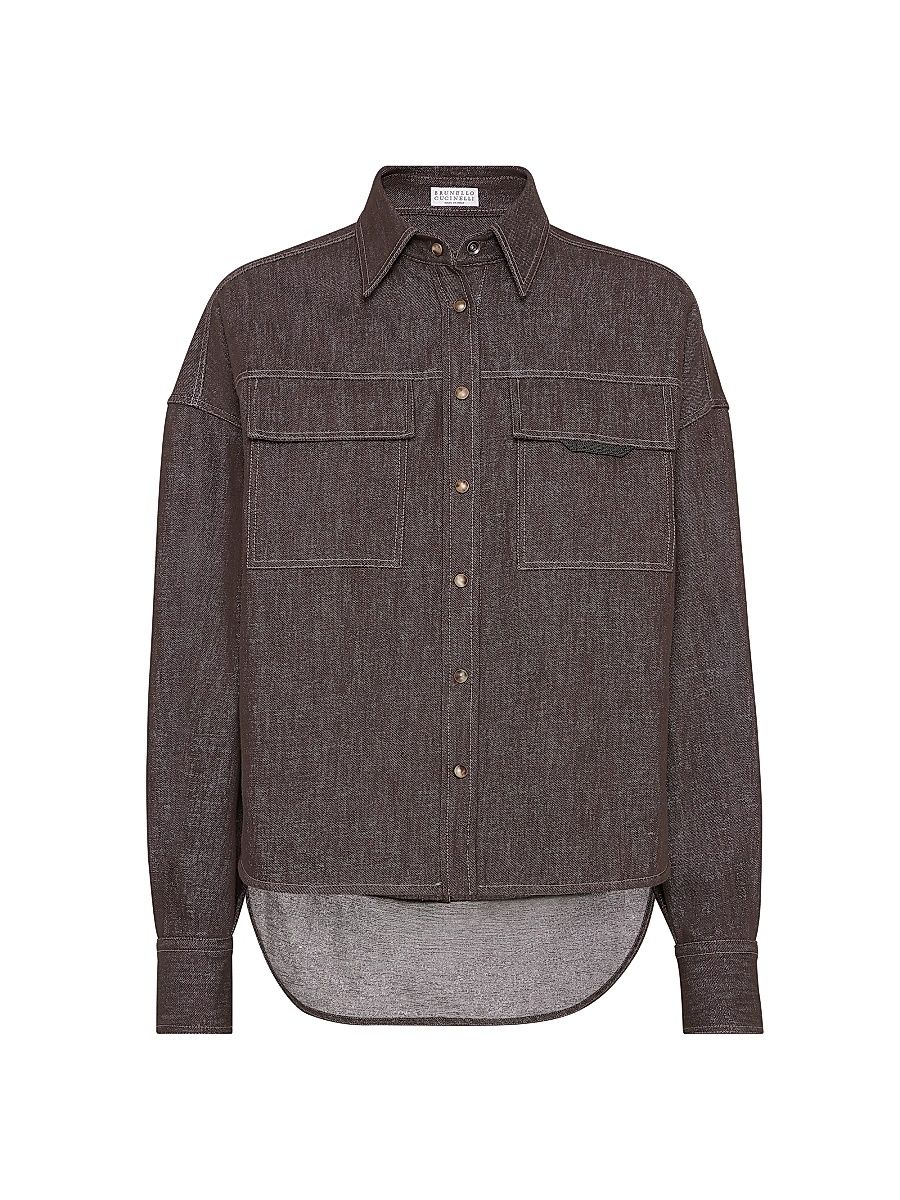 Women's Sparkling No Fade Denim Shirt - Cocoa - Size XL