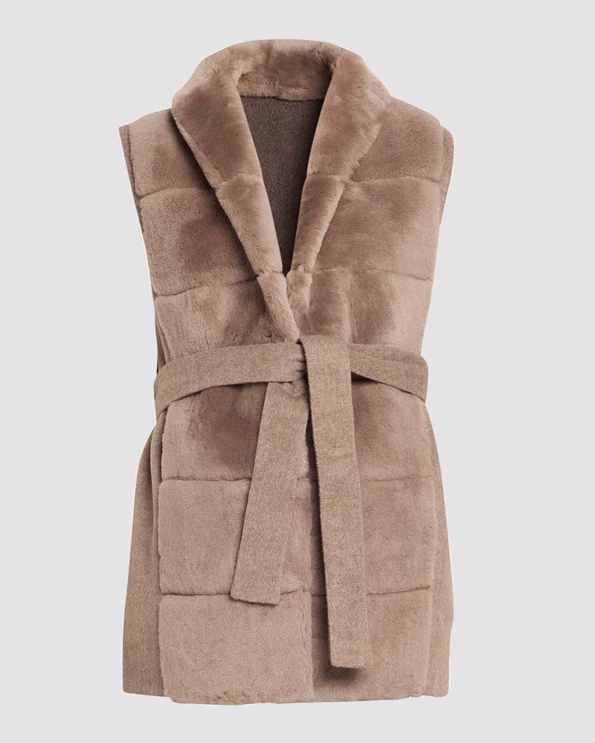 Reversible Shearling Vest with Belt