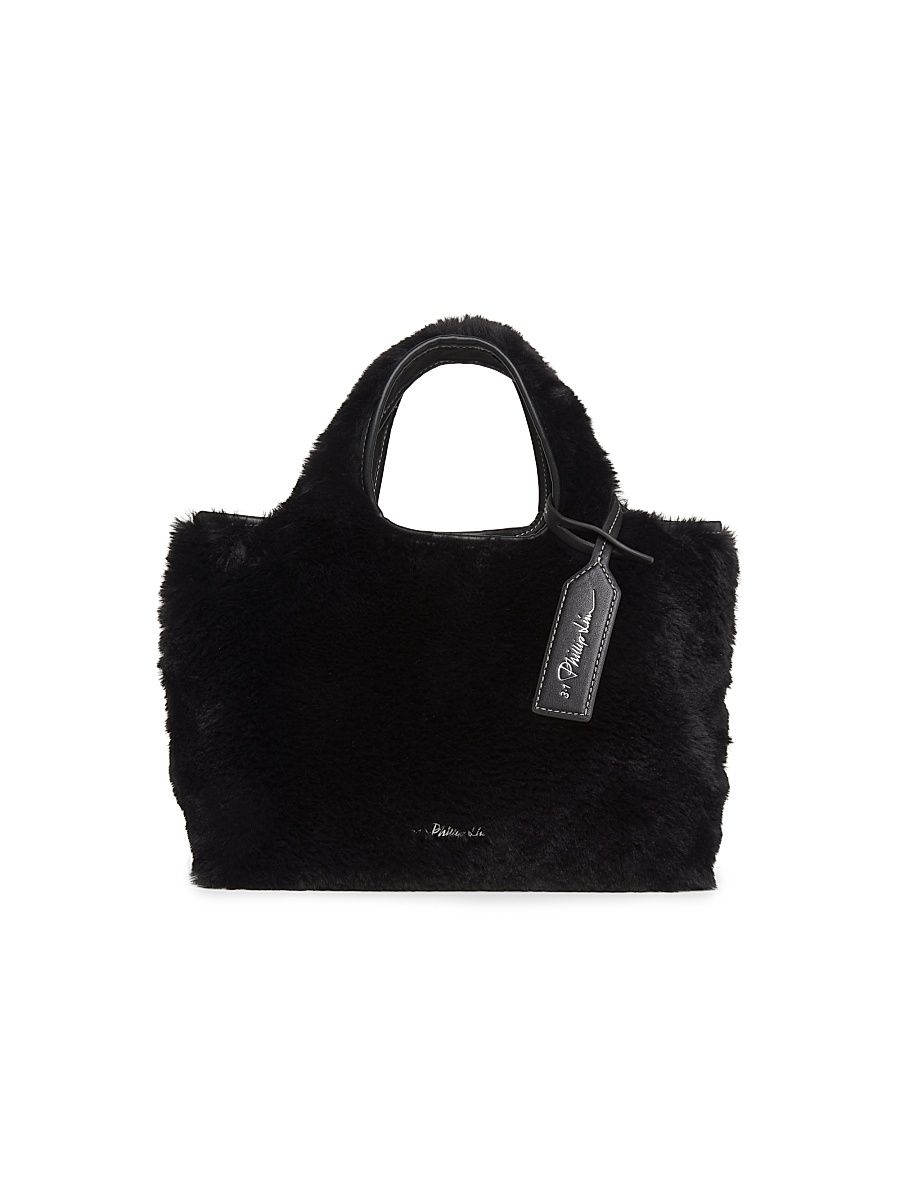 Women's Mini Faux Fur Market Tote Bag - Black