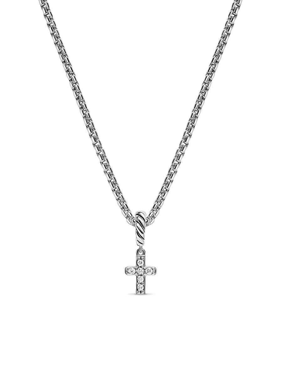 Women's Micro Pavé Cross Amulet in Sterling Silver with Diamonds, 8MM - Diamond