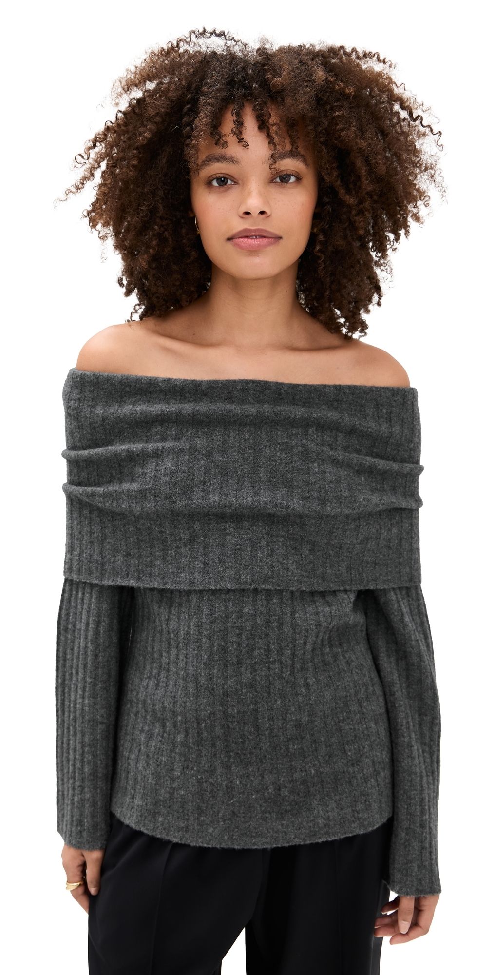 Theory Off the Shoulder Bell Sweater Charcoal M