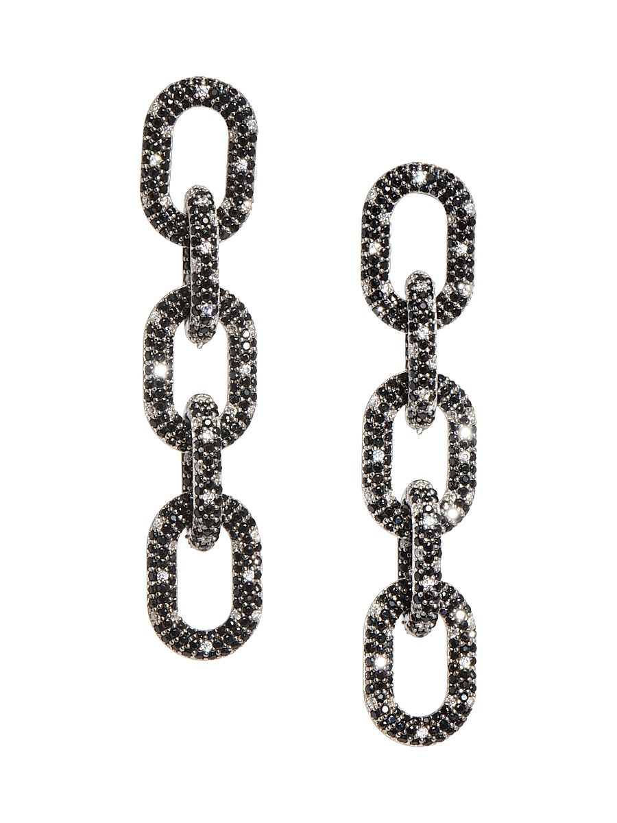 Women's Link White Rhodium-Vermeil & Crystals Drop Earrings - Black