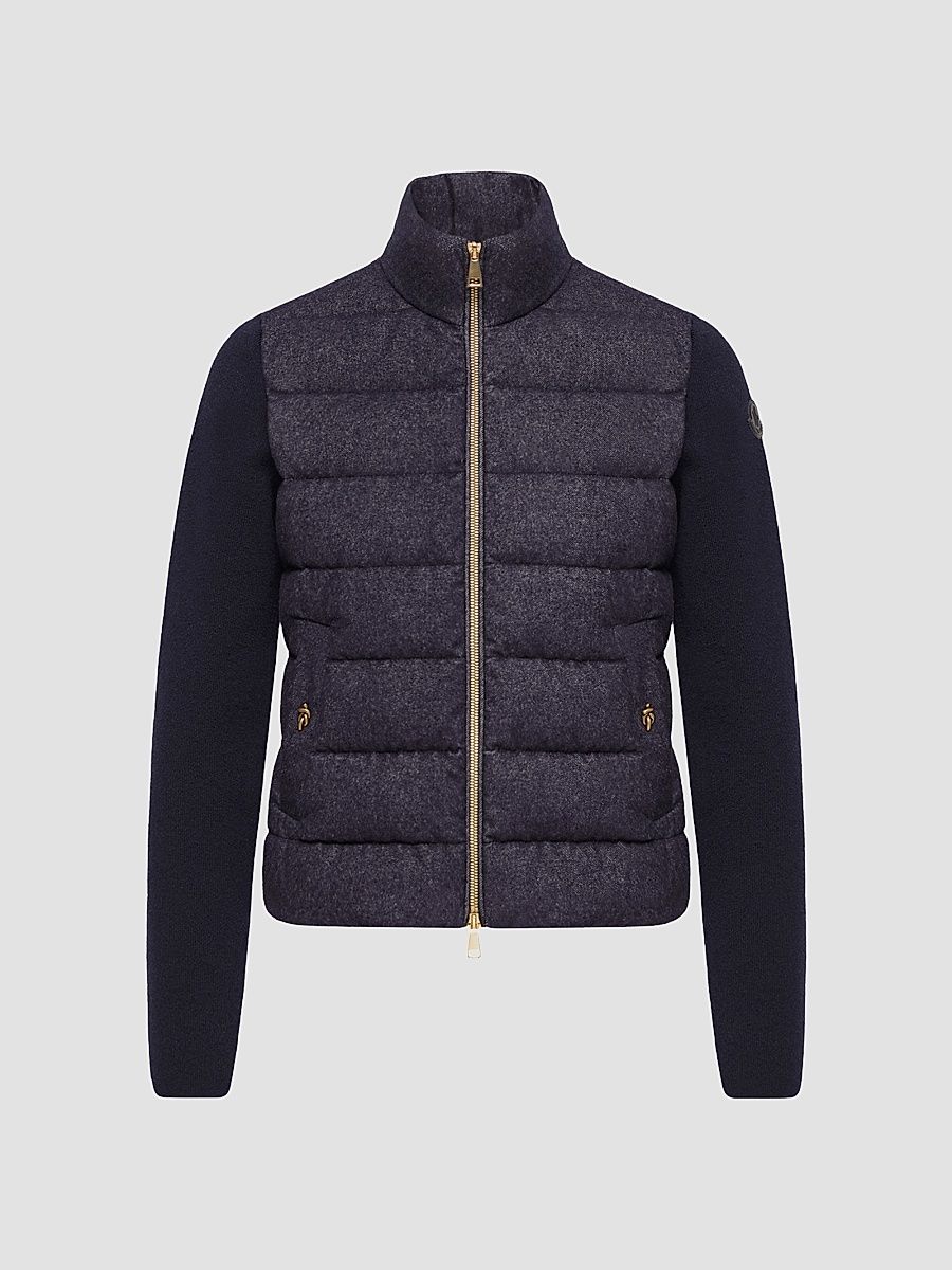 Women's Down-Filled Cardigan in Wool and Cashmere - Navy Blue - Size Medium