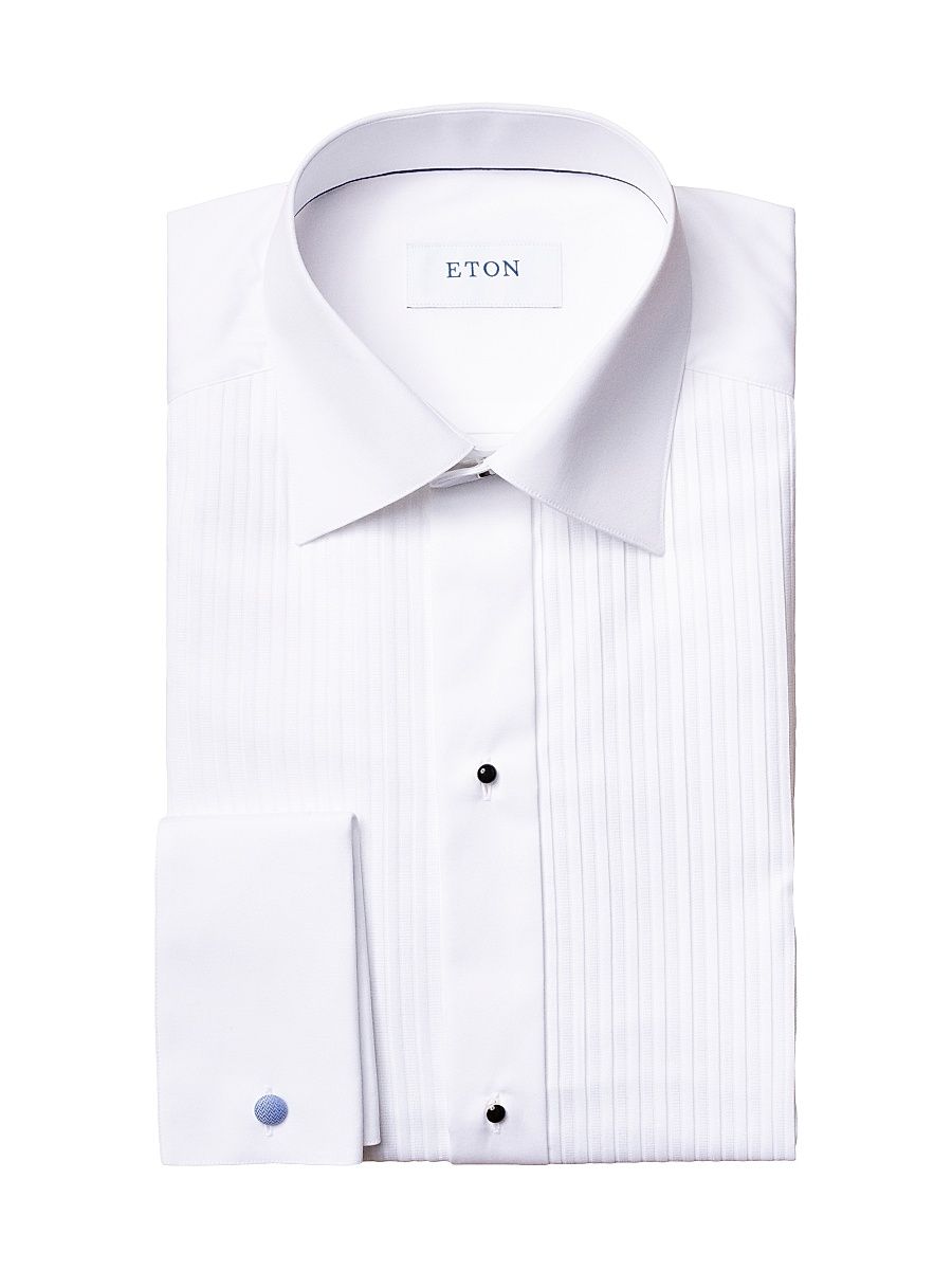 Men's Slim-Fit Plisse Tuxedo Shirt - White - Size 17.5