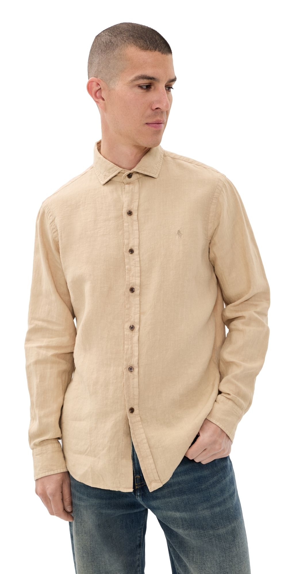 Polo Ralph Lauren Slubby Linen Button Down Shirt Coastal Beige S