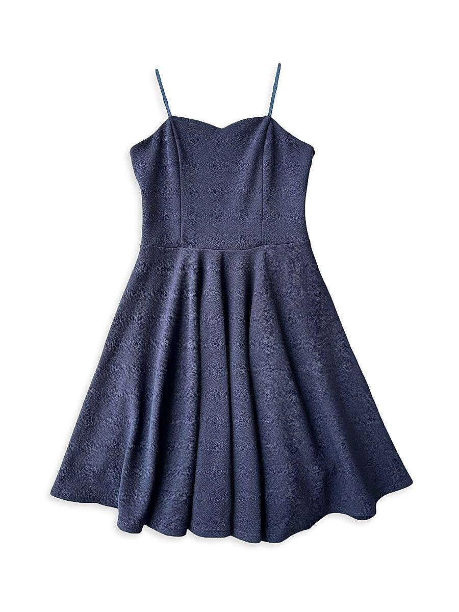 Girl's Fit-And-Flare Stretch-Knit Dress - Navy - Size 16