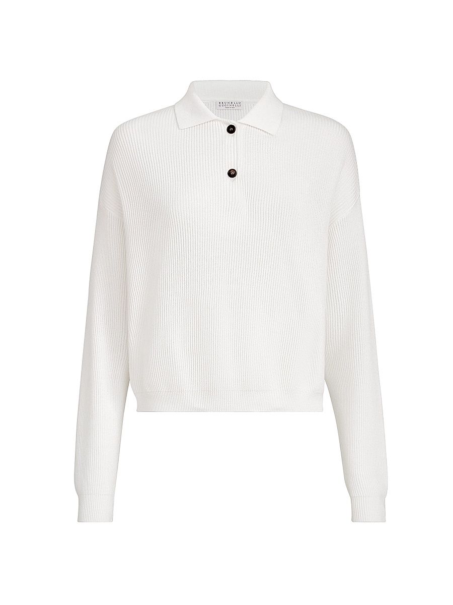 Women's Cotton English Rib Knit Polo Shirt with Monili - Panama - Size XXXL