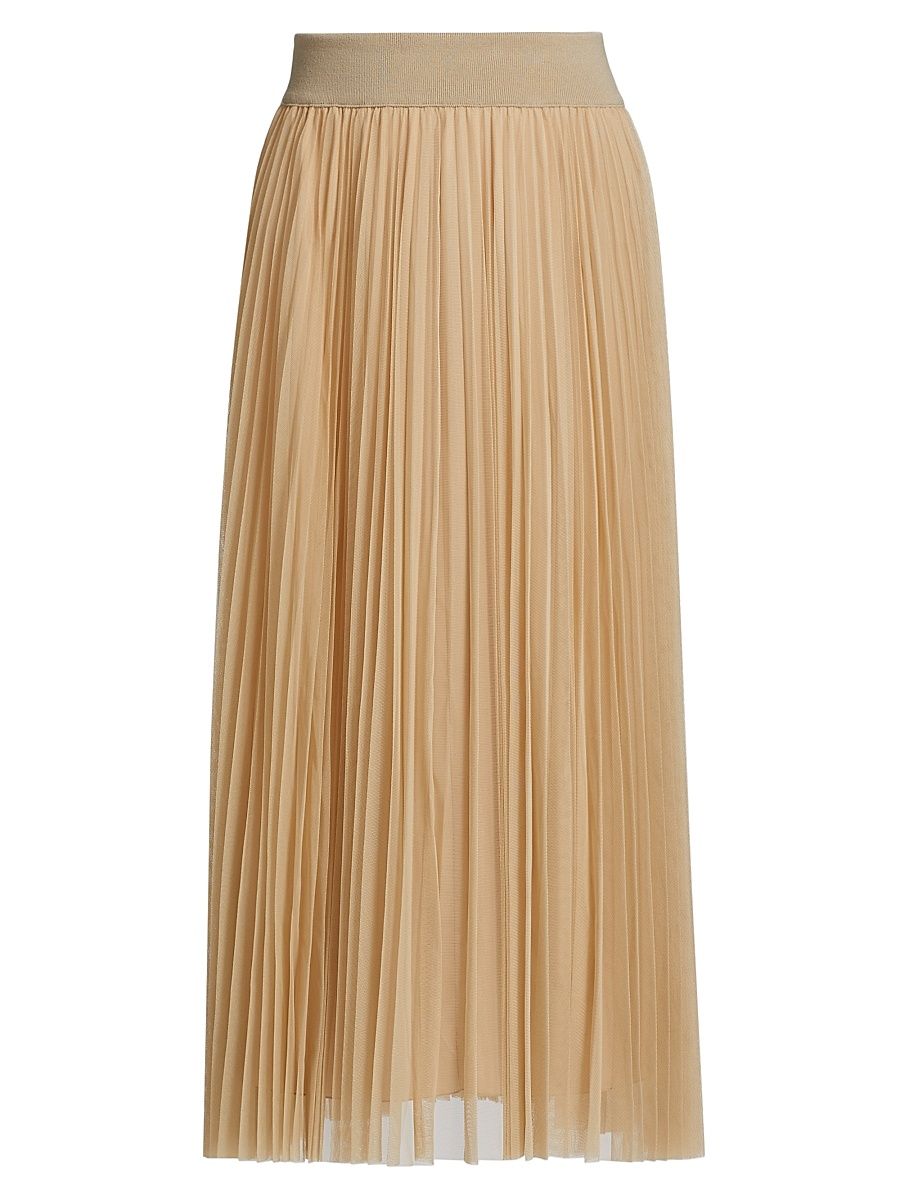Women's Pleated Tulle Midi-Skirt - Medium Beige - Size 12