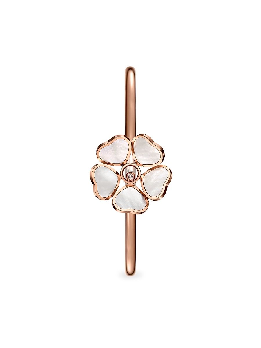 Women's Happy Diamonds Happy Hearts Flower 18K Rose Gold, Mother-Of-Pearl & Diamond Bangle - White - Size Medium
