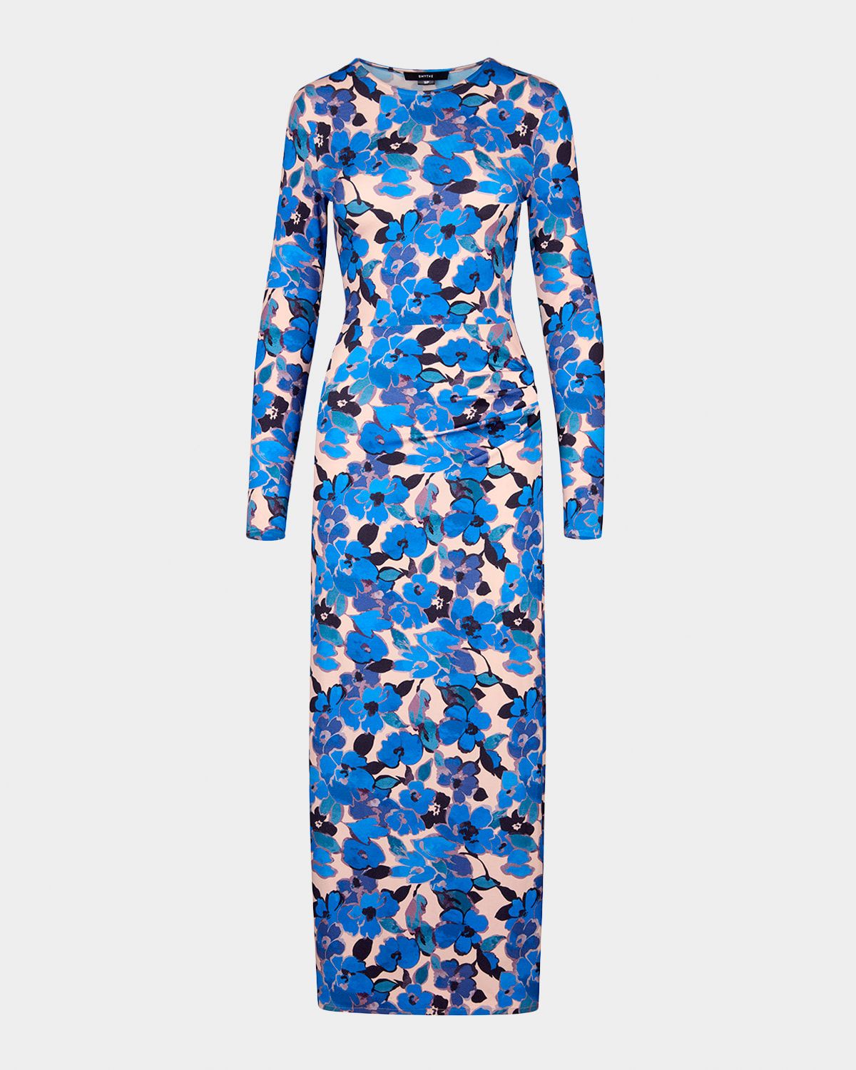 Floral Ruched Crewneck Dress