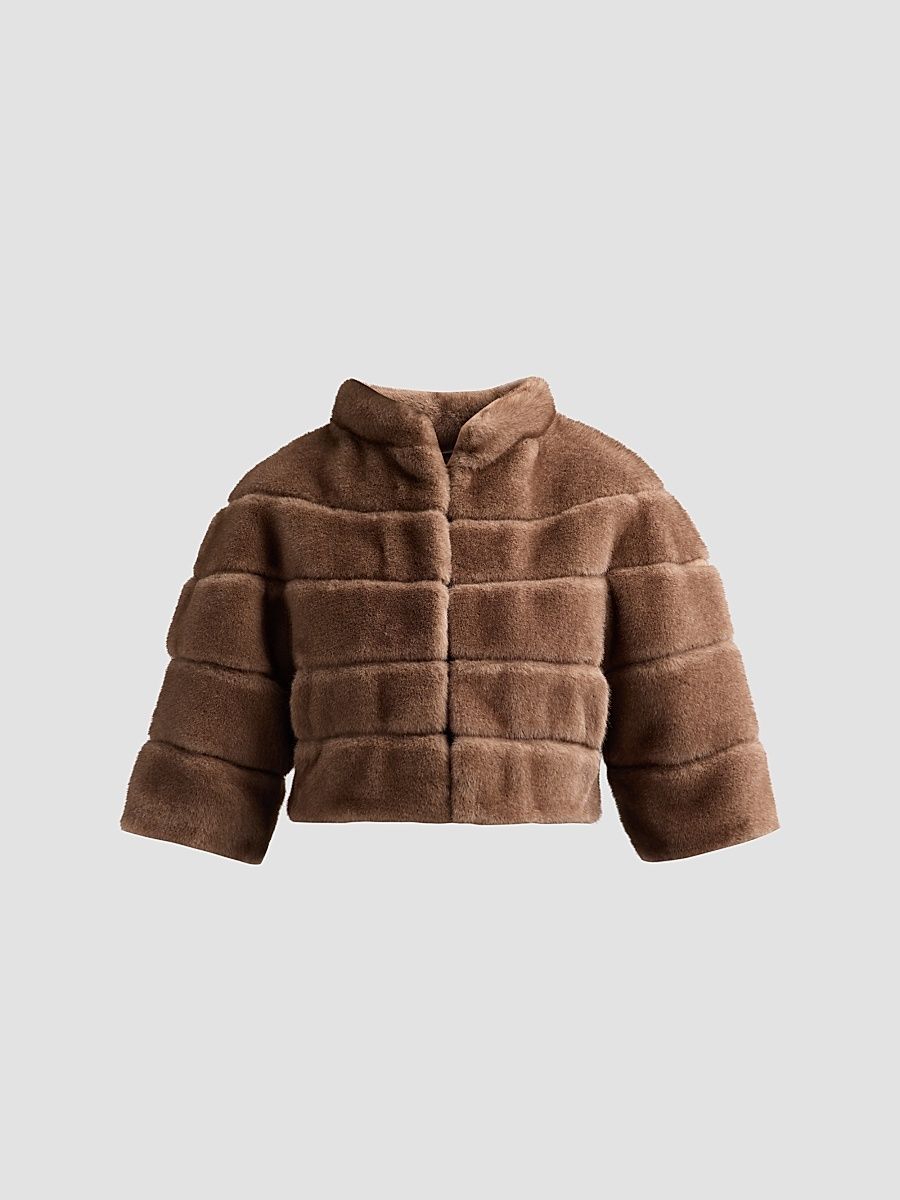 Theia Women's Varna Faux Fur Cropped Jacket - Taupe - Size XL