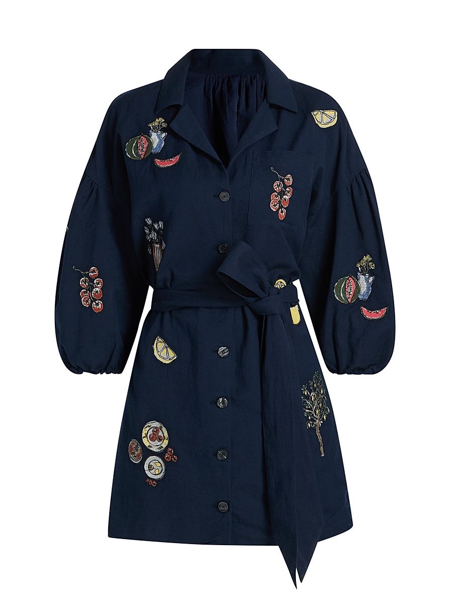 Women's Sadie Patchwork Cotton Mini Shirtdress - Maritime Blue - Size XL