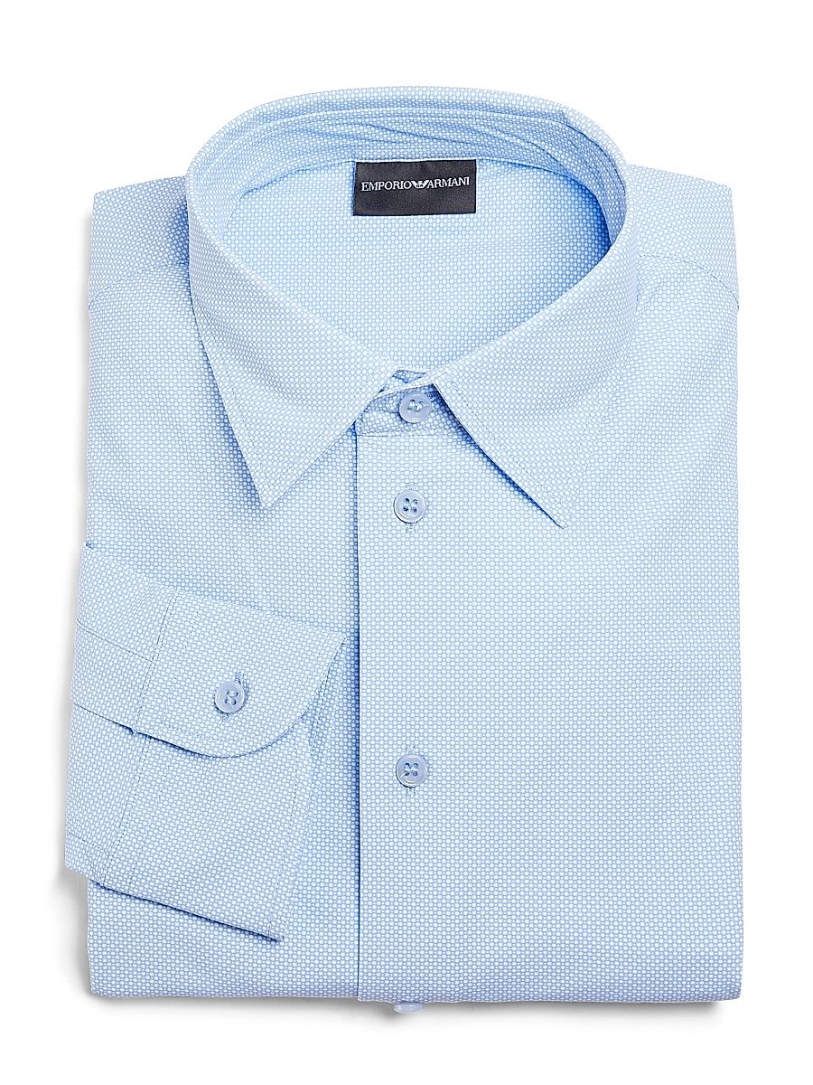 Men's Micro-Printed Jersey Button-Front Shirt - Blue - Size Medium