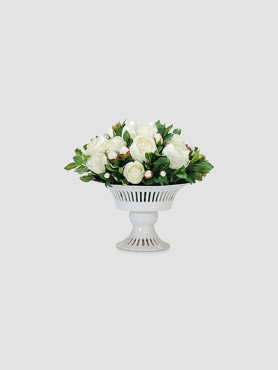 Everyday Newness Refresh Artificial Rose & Camellia Floral Arrangement - White Green