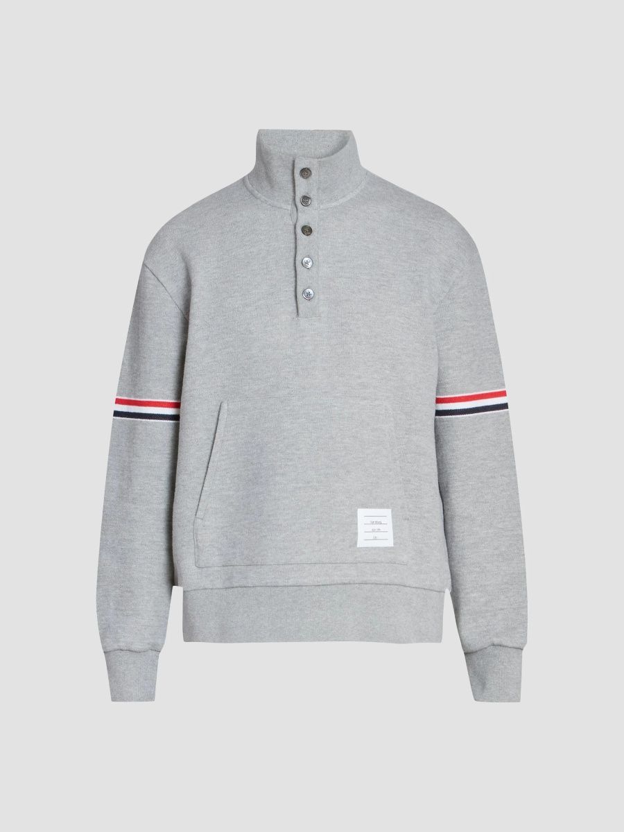Thom Browne Men's RWB Engineered Stripe Loopback Sweatshirt - Light Grey - Size XXL