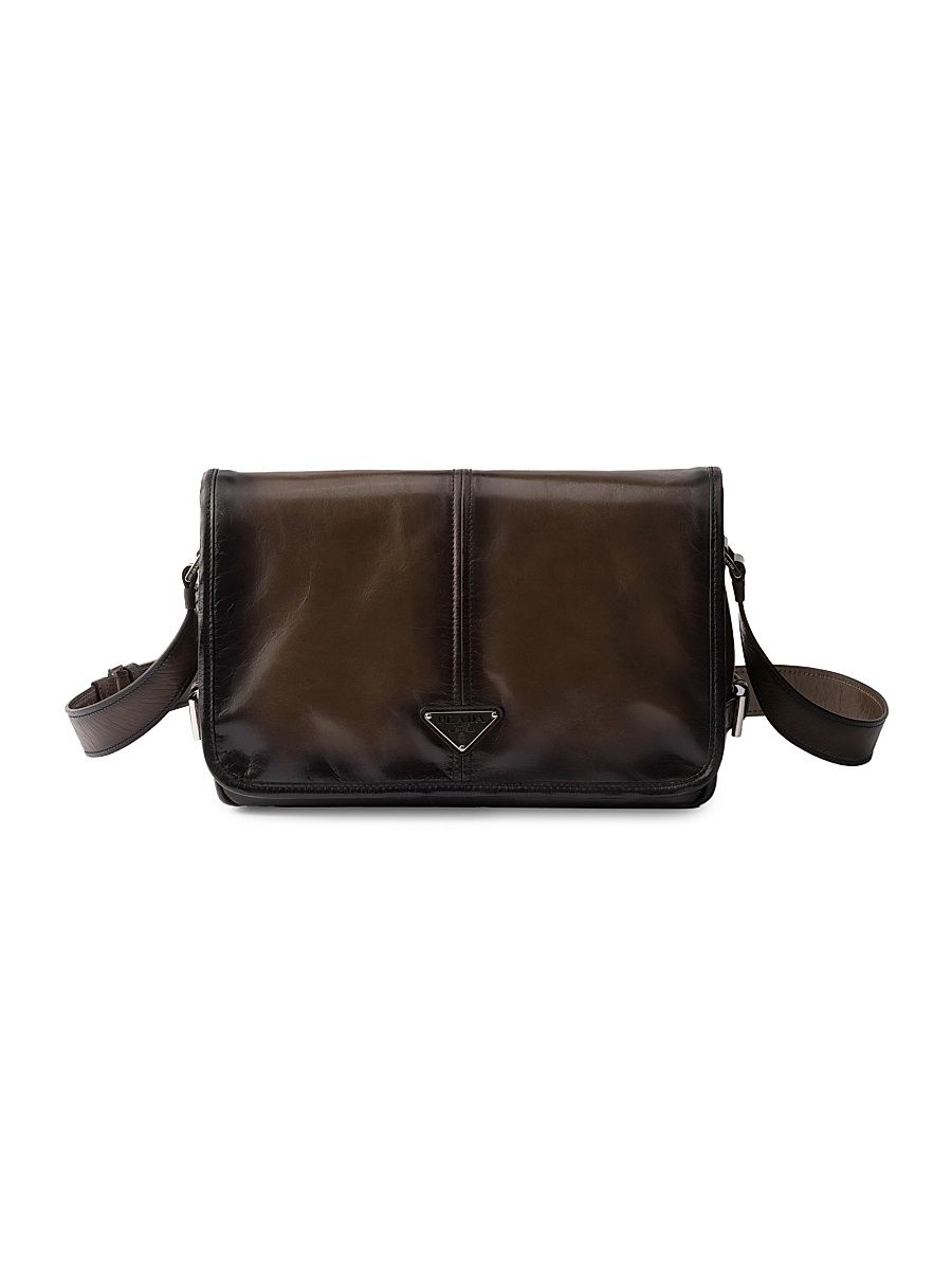 Men's Antiqued Leather Shoulder Bag - Brown