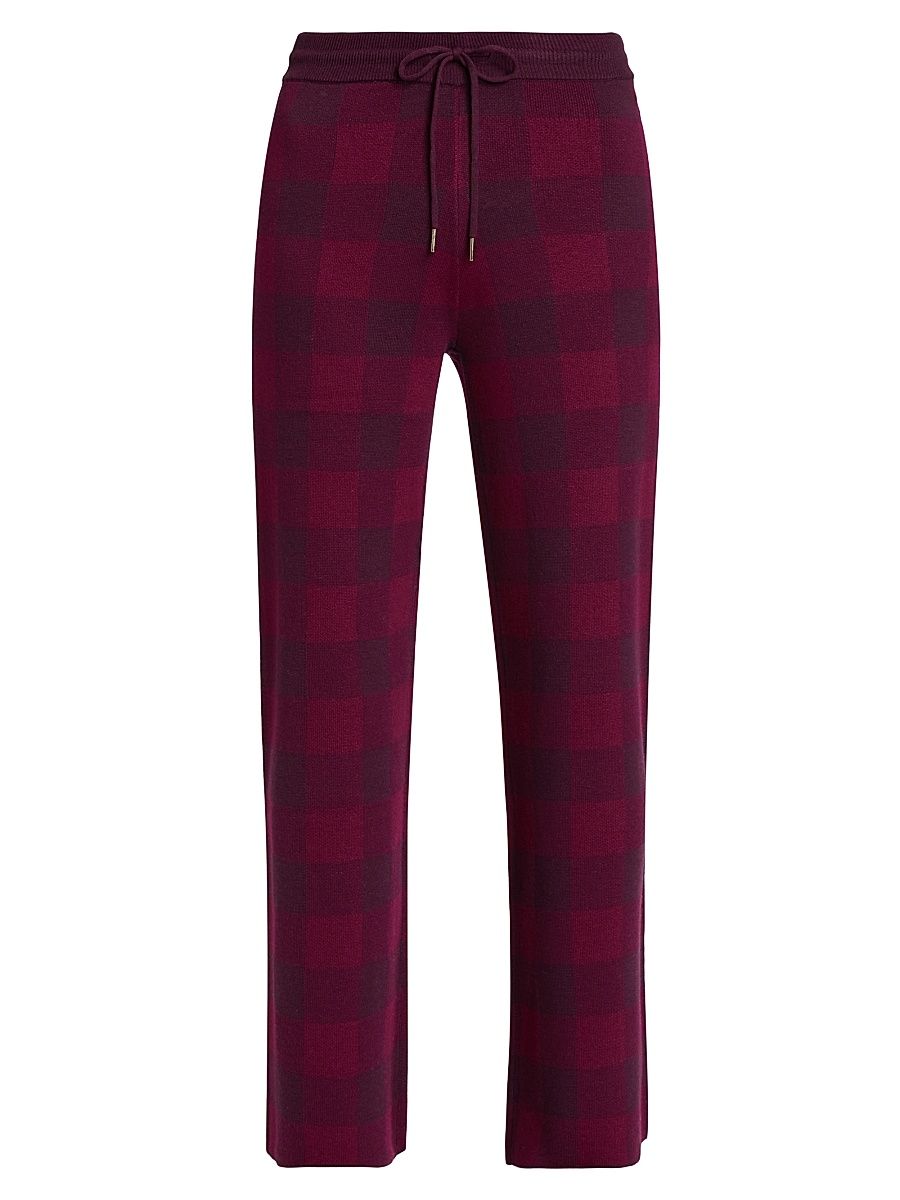Women's Birdseye Plaid High-Rise Straight-Leg Pants - Raisin Buff Check - Size XS