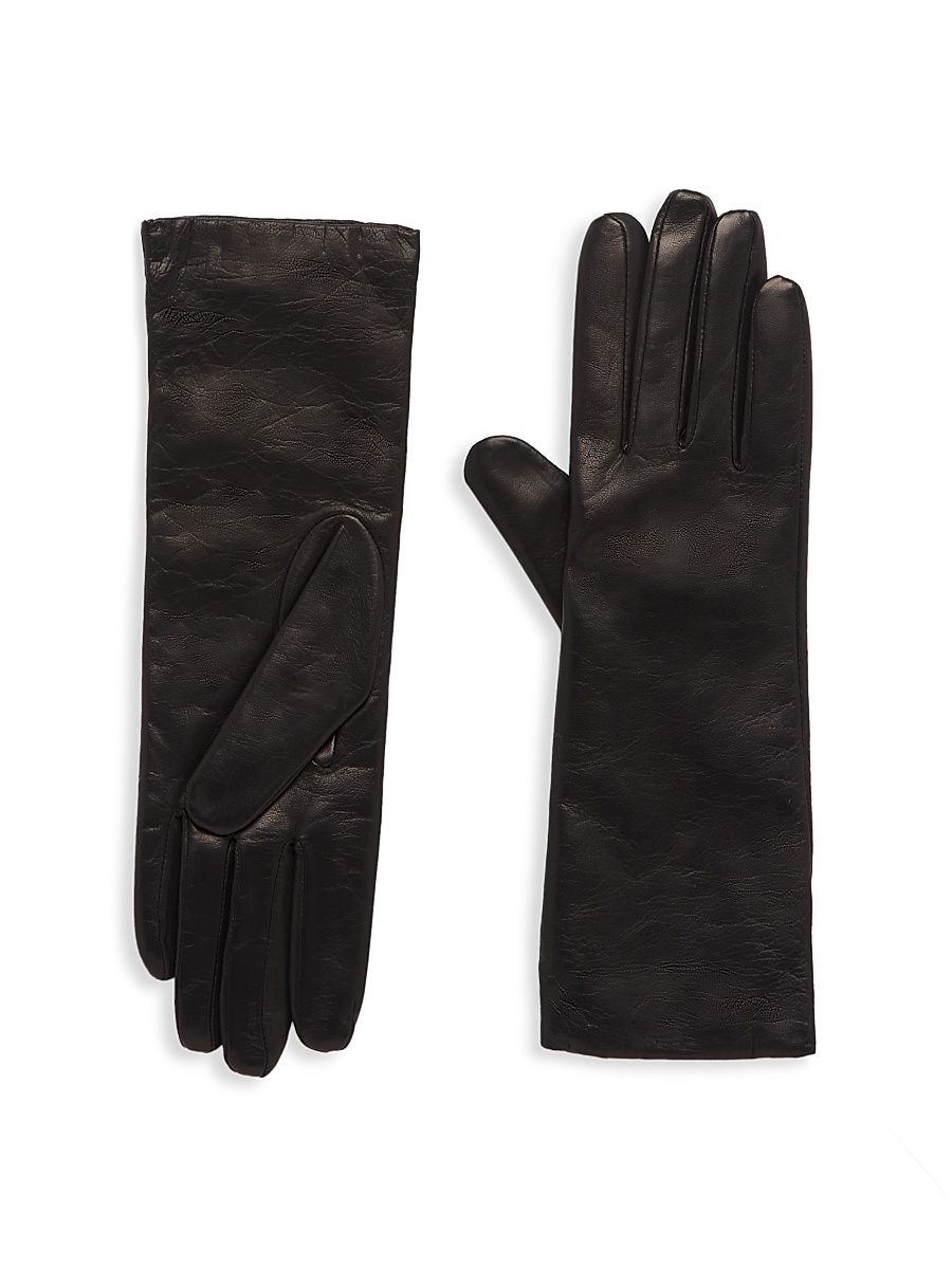 Women's COLLECTION Cashmere-Lined Leather Gloves - Black - Size 5.5
