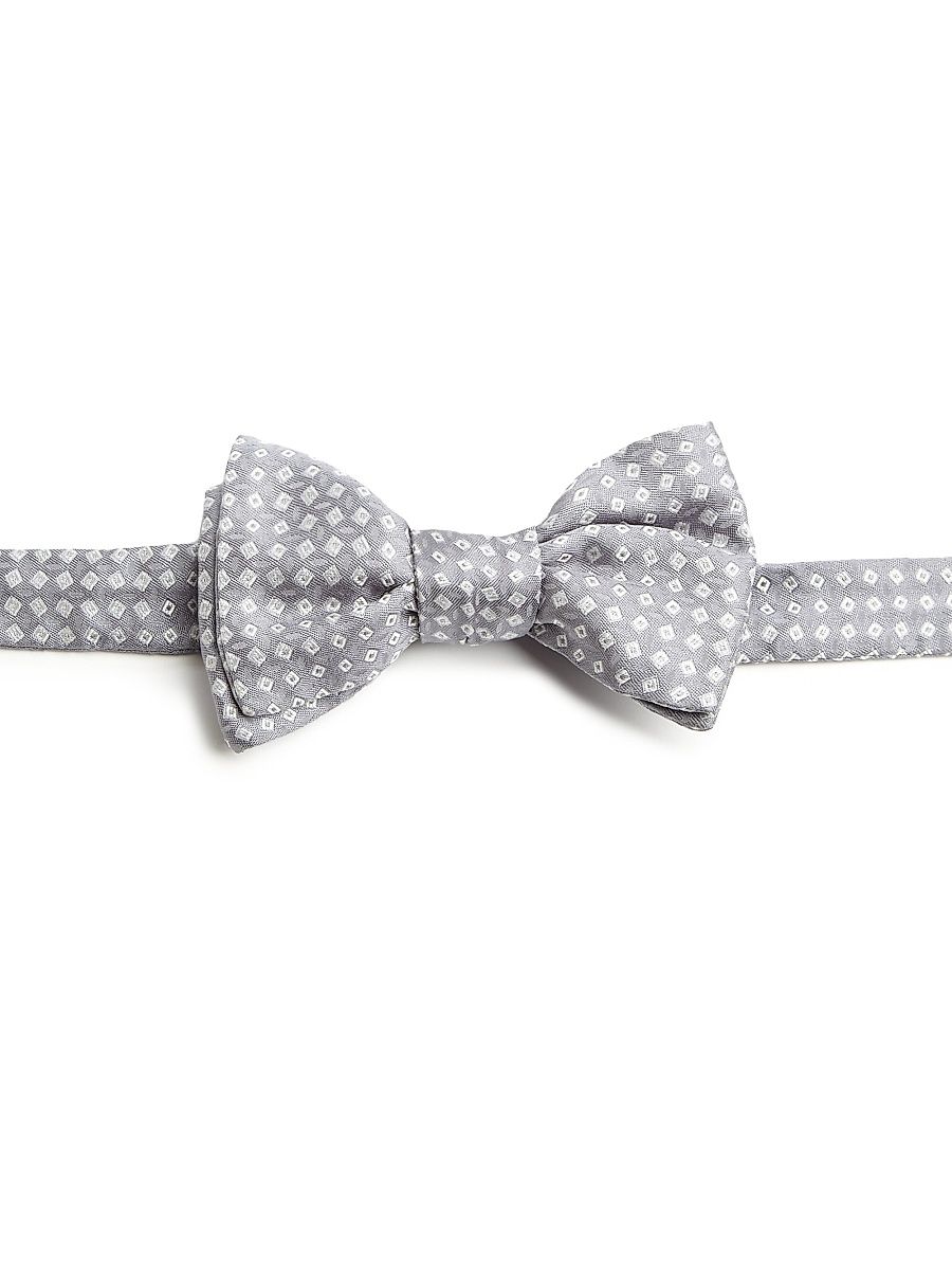 Men's Neat Square Silk Bow Tie - Grey Multi