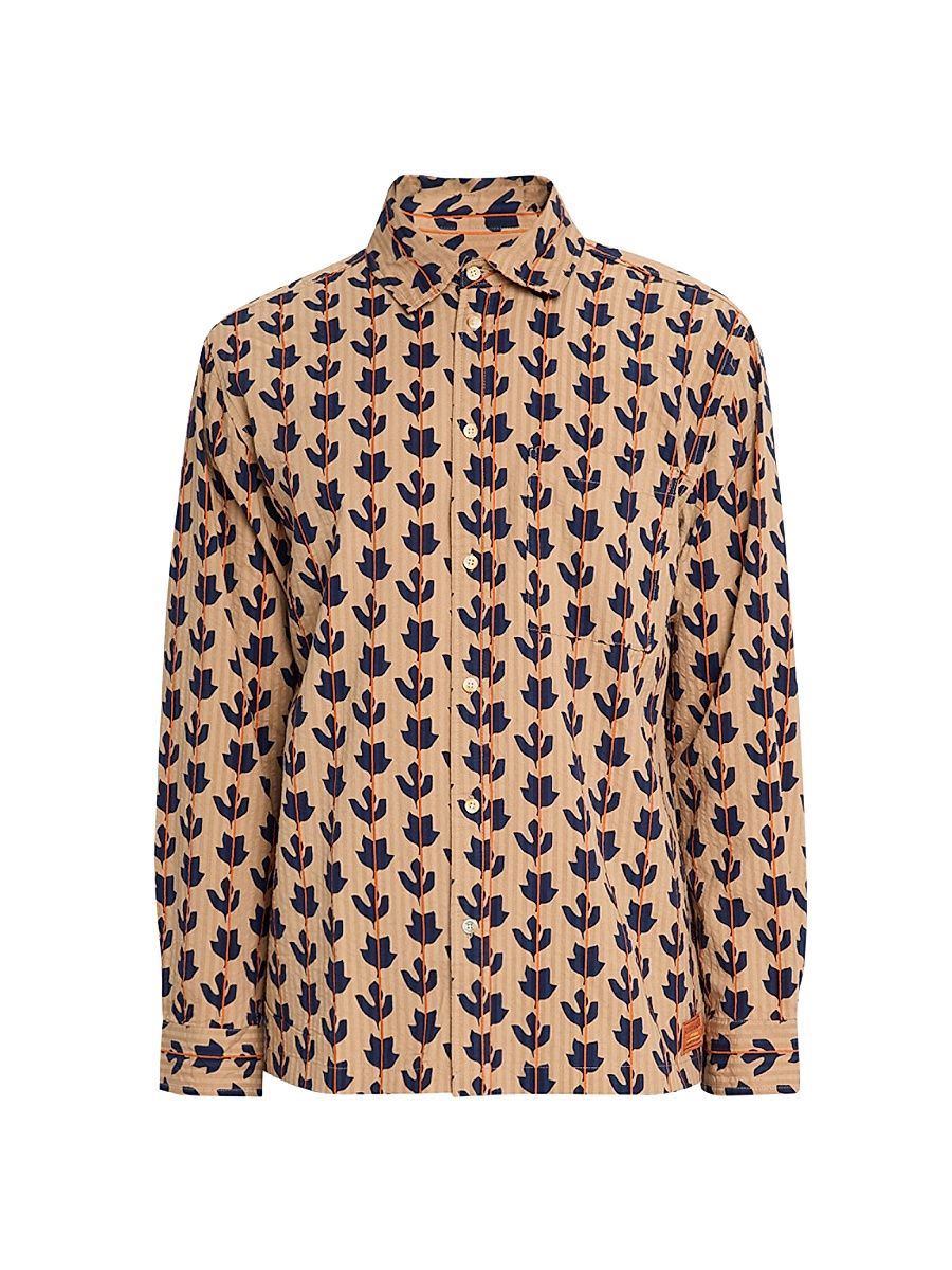 Men's Structured Print Button-Front Shirt - Ditsy Leaf - Size XL