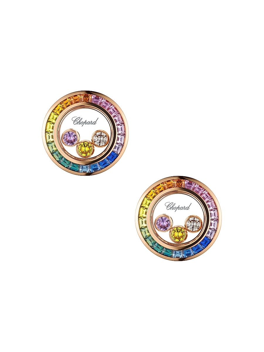 Women's Happy Diamonds 18K Rose Gold, Rainbow Sapphire, & 0.2 TCW Diamond Earrings - Pink Gold