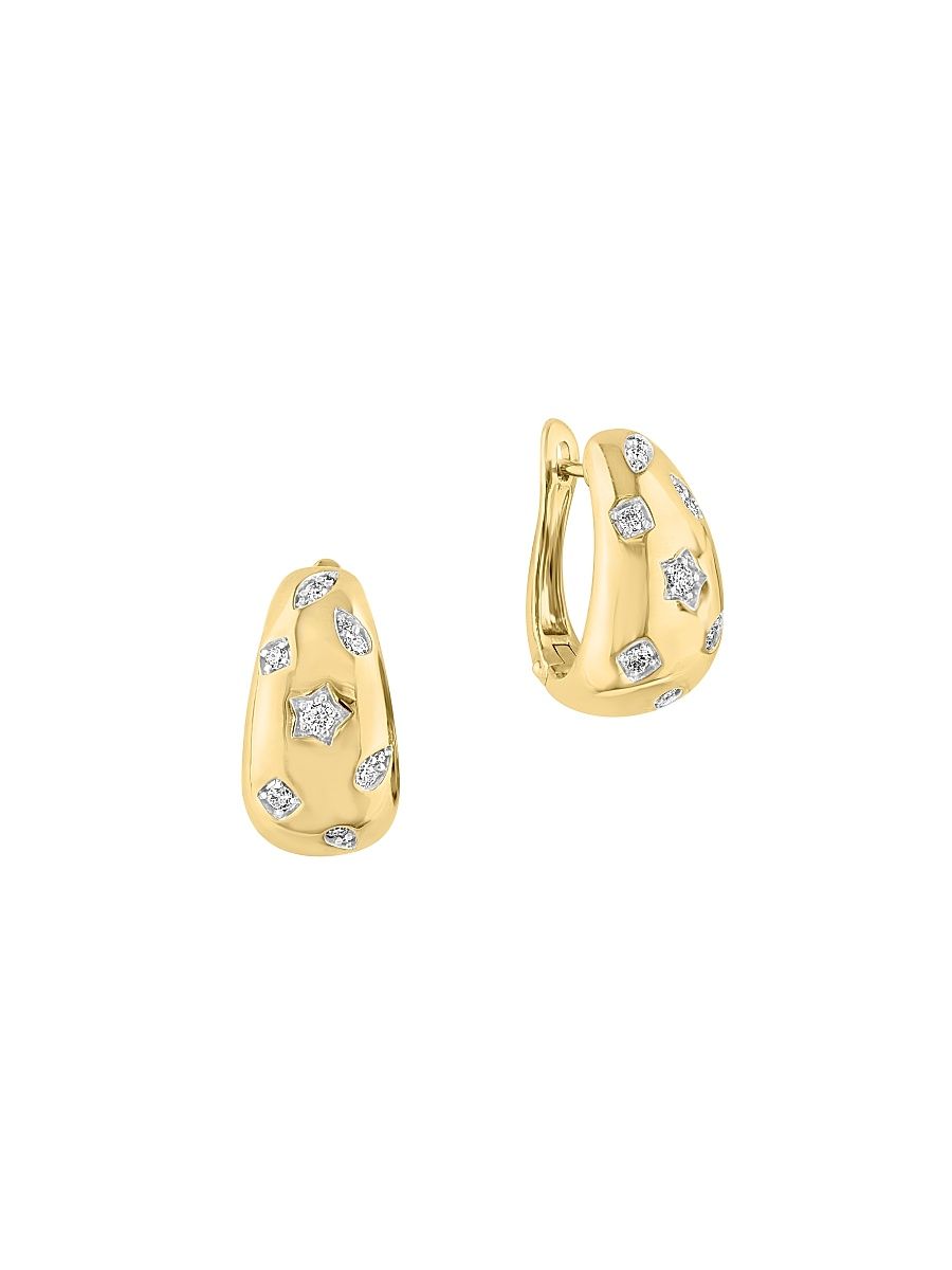Women's Two-Tone 14K Yellow Gold & 0.38 TCW Diamond Huggie Hoop Earrings - Yellow Gold