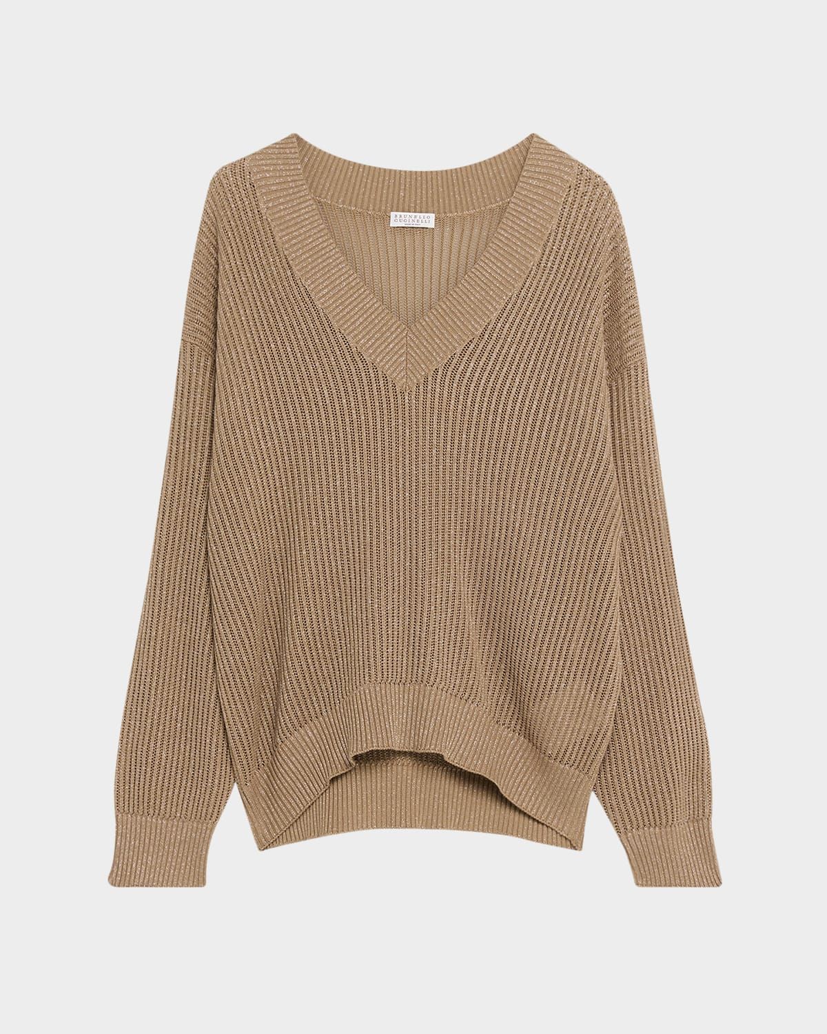 Metallic Open Rib V-Neck Sweater