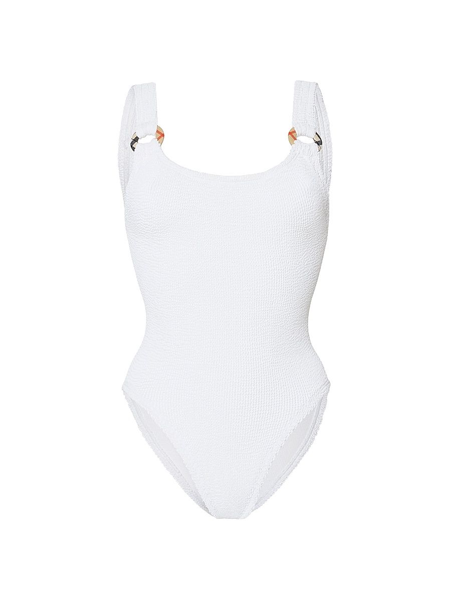 Women's Burberry x Hunza G Domino Check O-Ring One-Piece Swimsuit - White