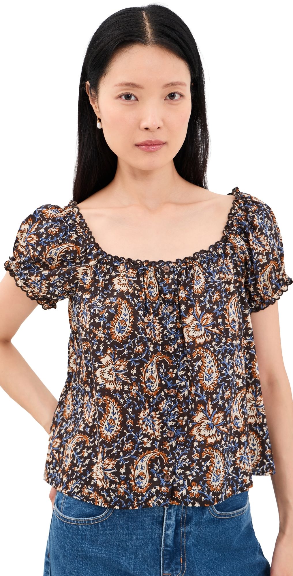 Madewell Chateau Top Block Paisley Molasses XL