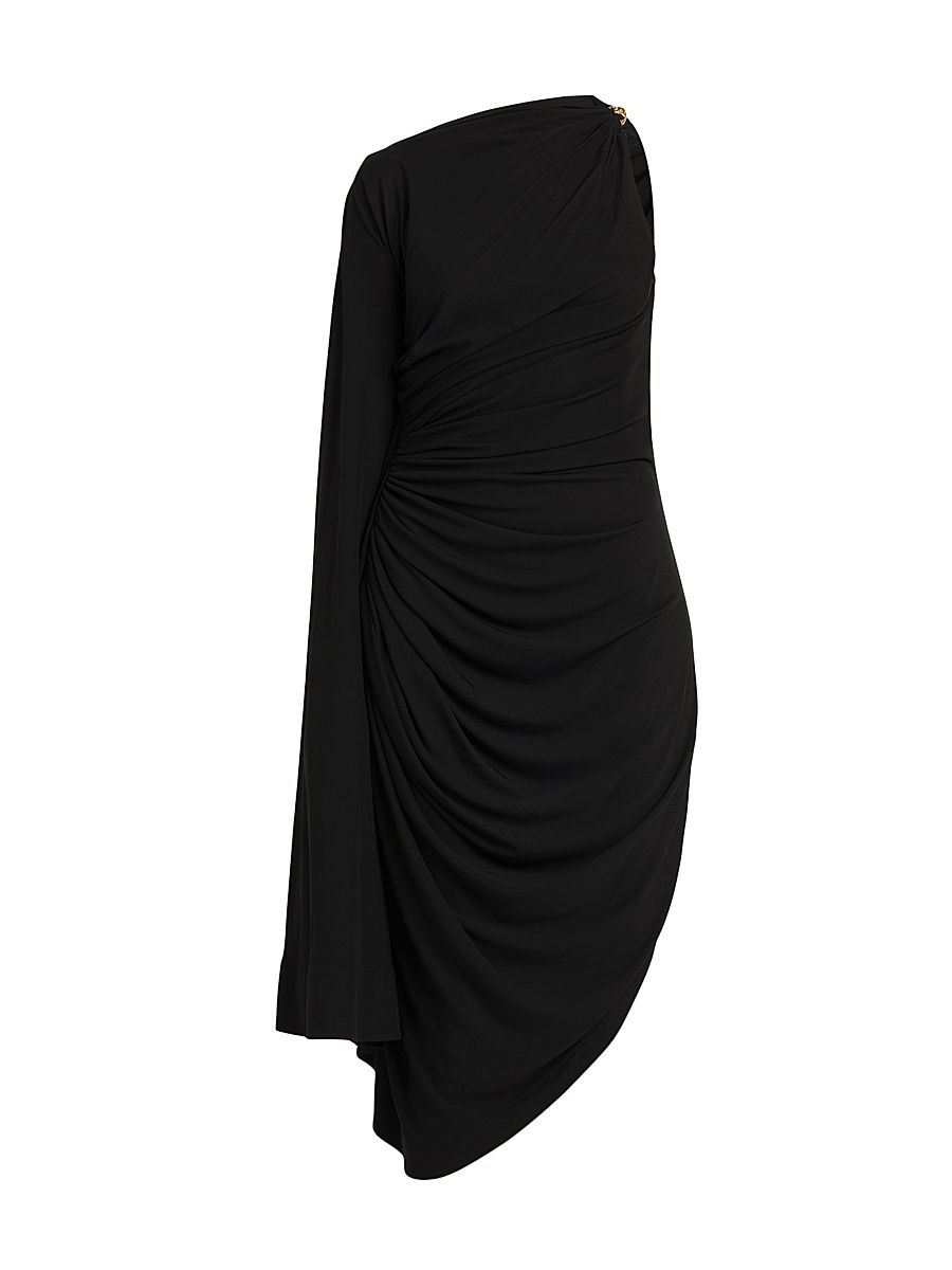 Women's One-Shoulder Draped Midi-Dress - Black - Size 10