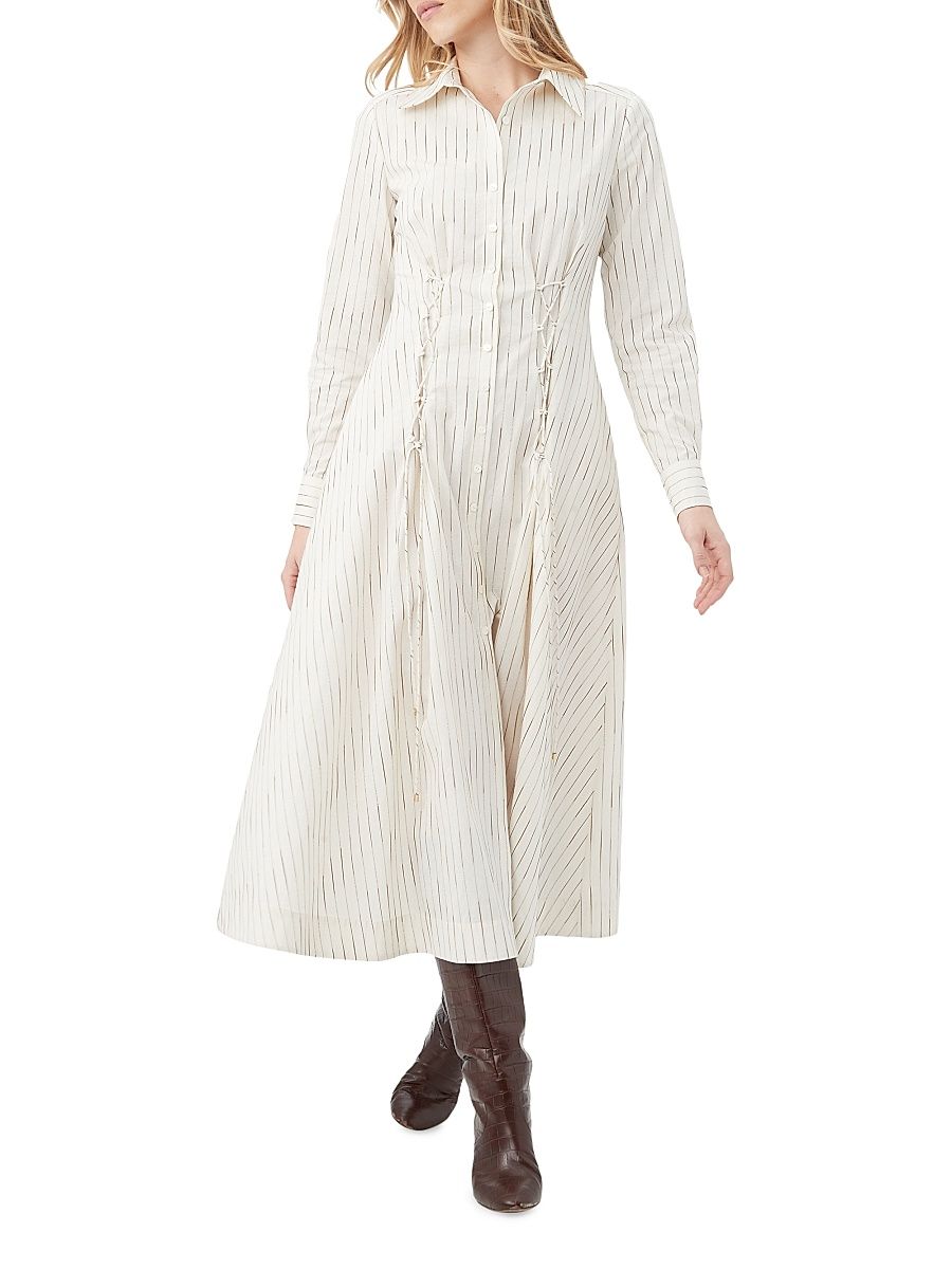 Women's Omari Long-Sleeve Shirt Midi-Dress - White Camel - Size Small