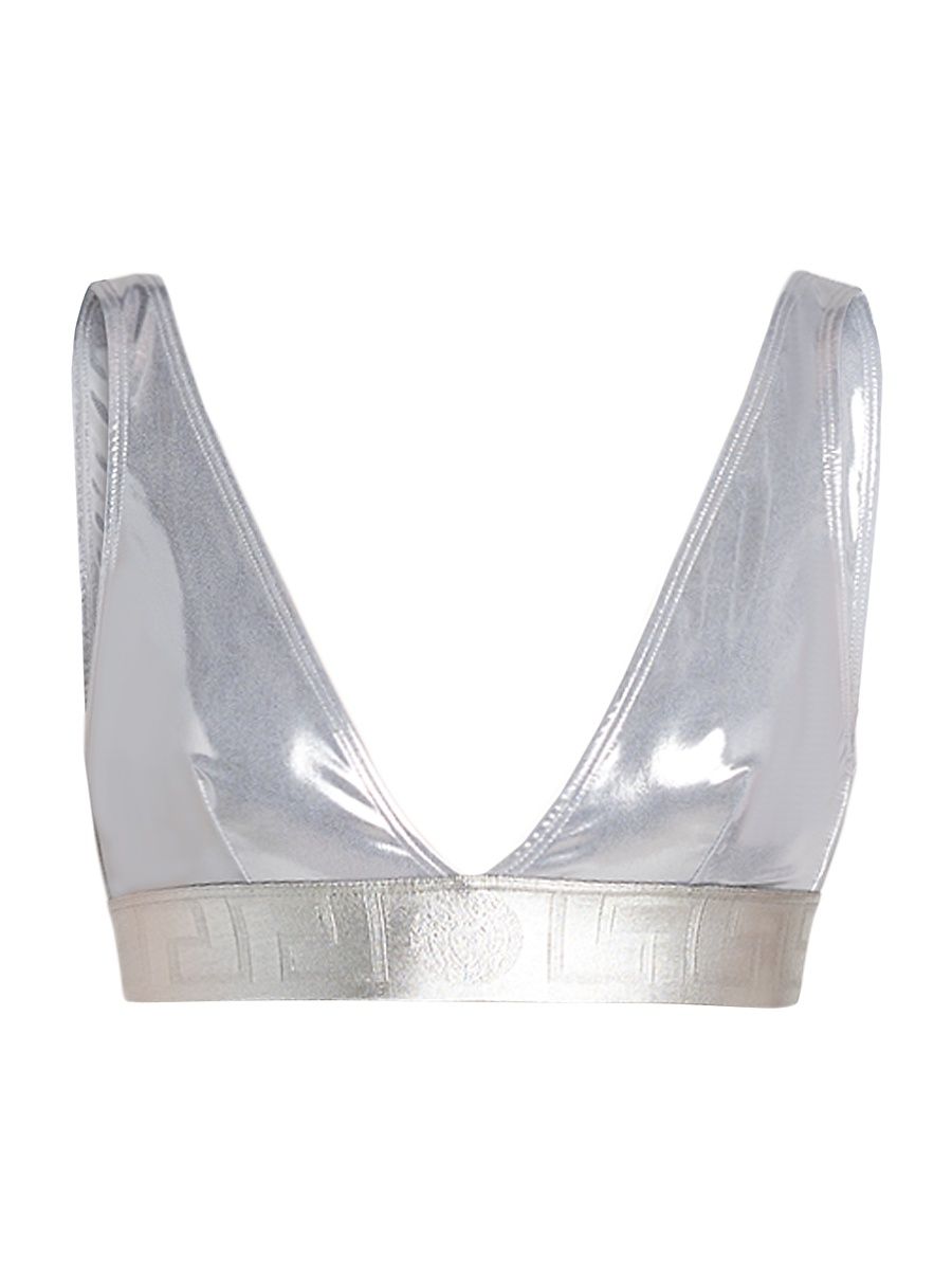 Women's Laminated Metallic Bikini Top - Silver - Size Large