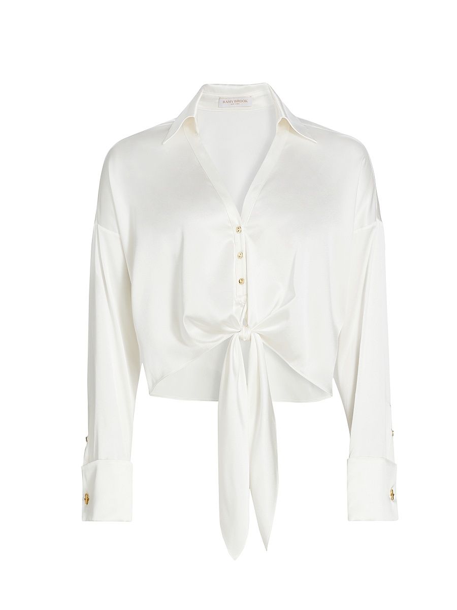 Women's Farrah Silk Tie-Front Shirt - Ivory - Size XL