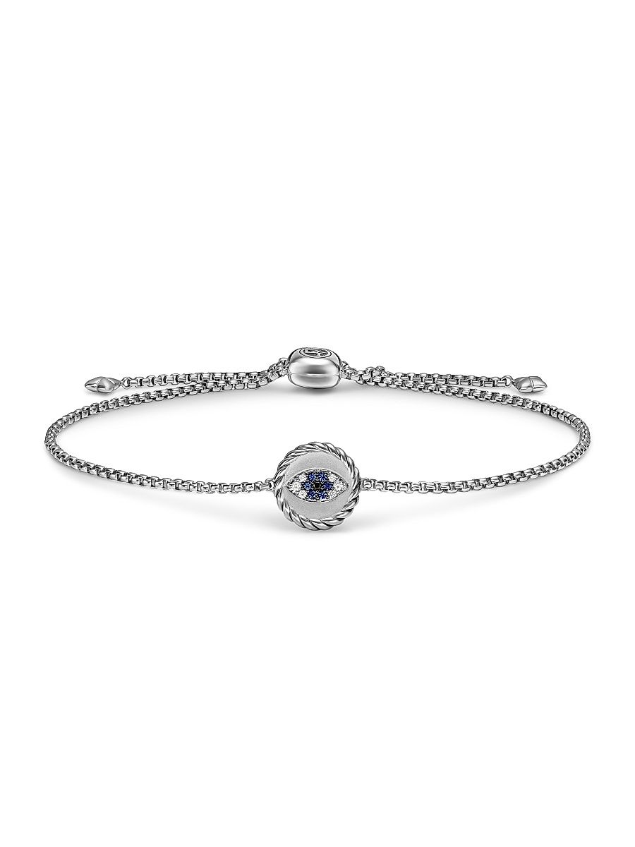 Women's Evil Eye Bracelet in Sterling Silver with Light Blue Sapphires, Black Diamonds and Diamonds 11MM - Light Blue Sapphire