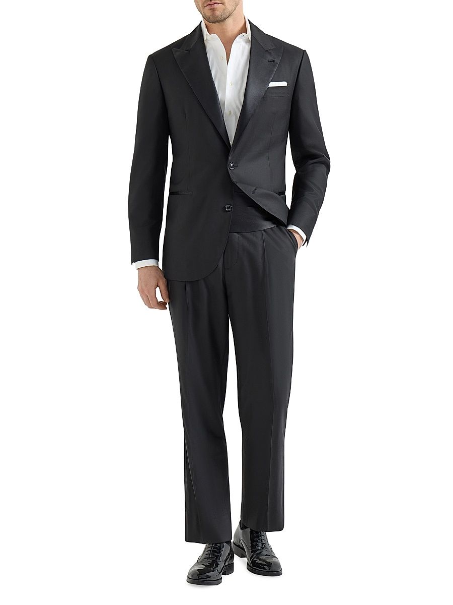 Men's Tuxedo with Peak Lapel Jacket and Trousers with Pleats - Black - Size 40