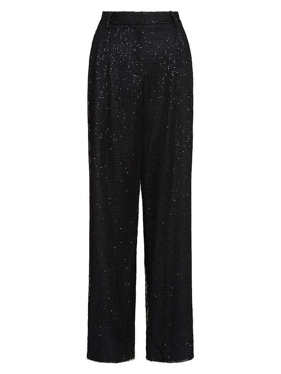 Women's Sulli Sequined Stretch-Wool Wide-Leg Pants - Black - Size 2