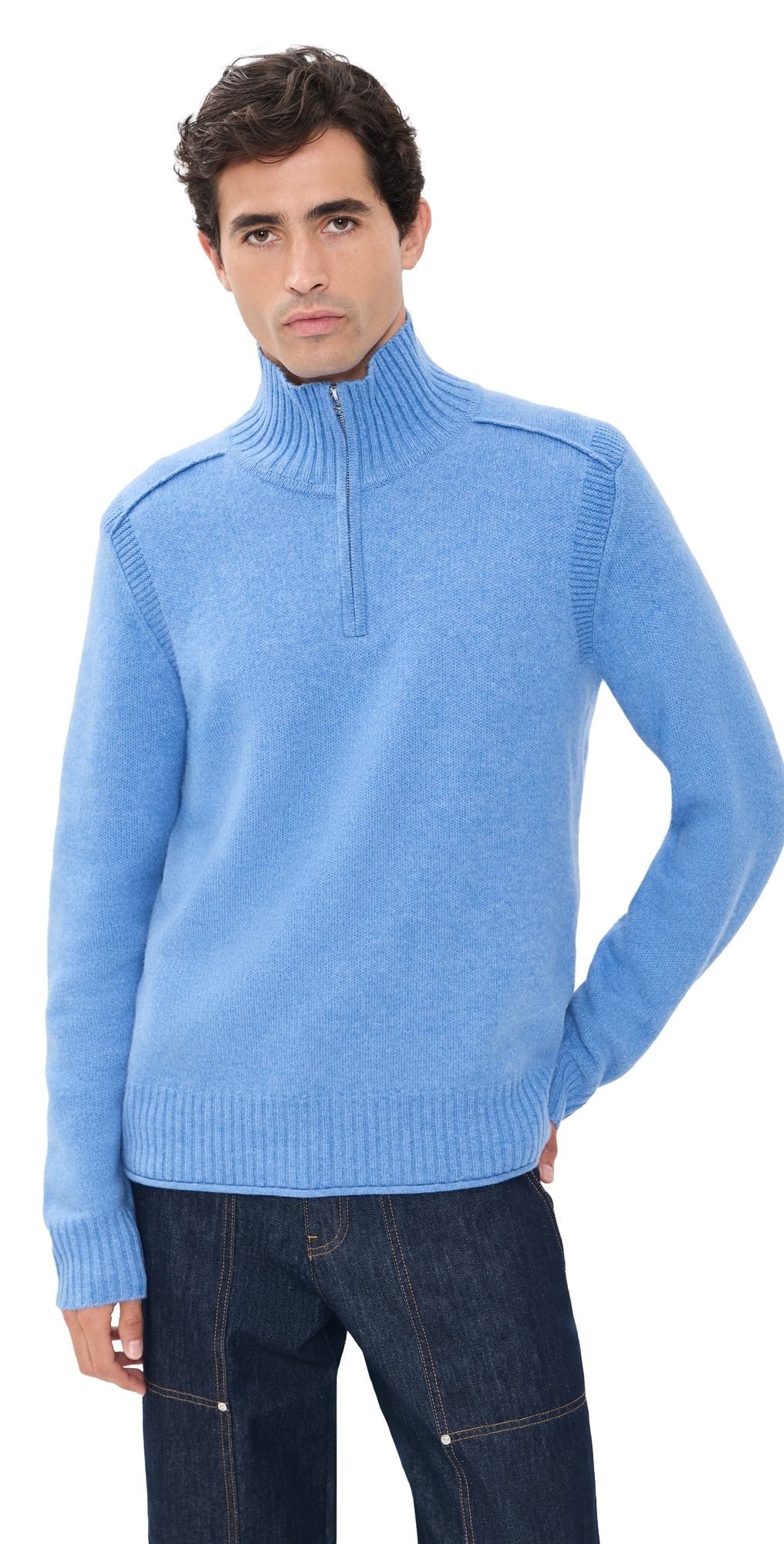 Guest in Residence Half Zip Cashmere Turtleneck Sweater Delft Blue L