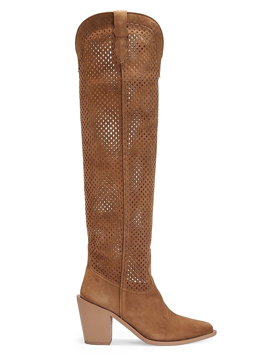 Women's Aleene Perforated Suede Cowboy Boots - Cest - Size 11.5