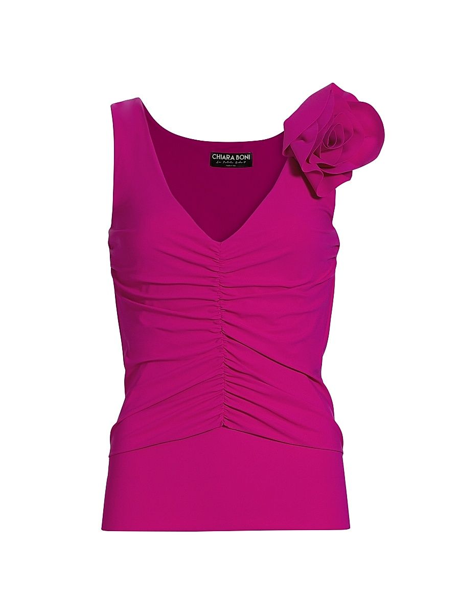 Women's Flower V-Neck Ruched Top - Cyclamen - Size 6