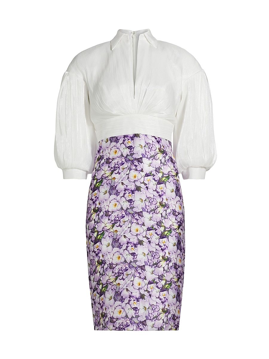 Women's Pieced Knee-Length Cocktail Dress - Lilac Multi - Size 10