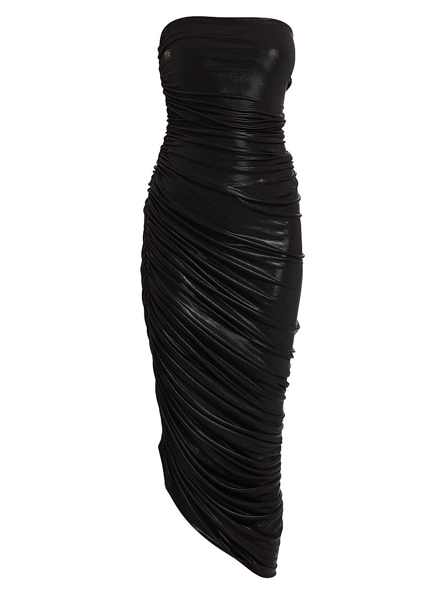 Women's Diana Strapless Ruched Lamé Dress - Black - Size XS