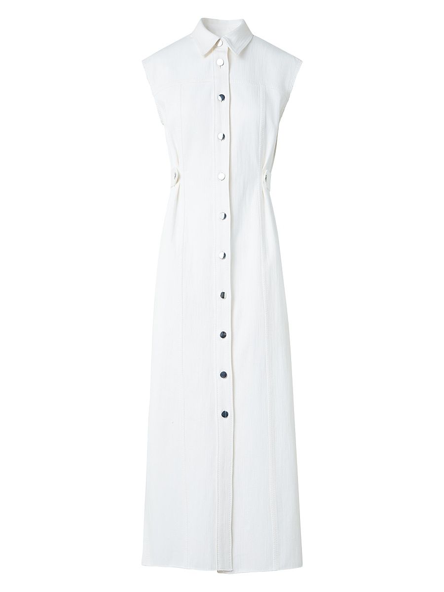Women's Stretch Denim Button-Front Midi-Dress - Cream - Size 12