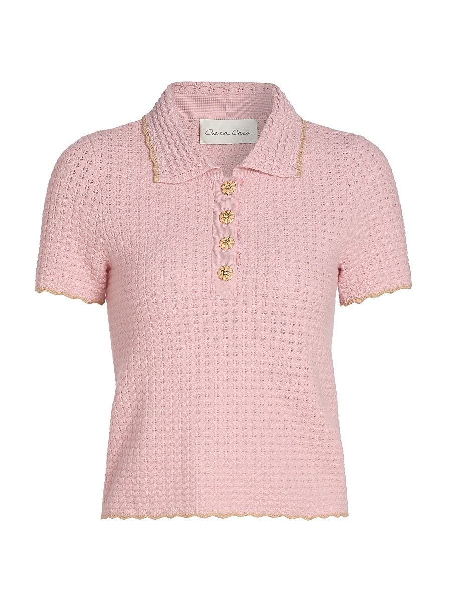 Women's Melody Pointelle-Knit Polo Top - Light Pink Taupe Tipping - Size XL