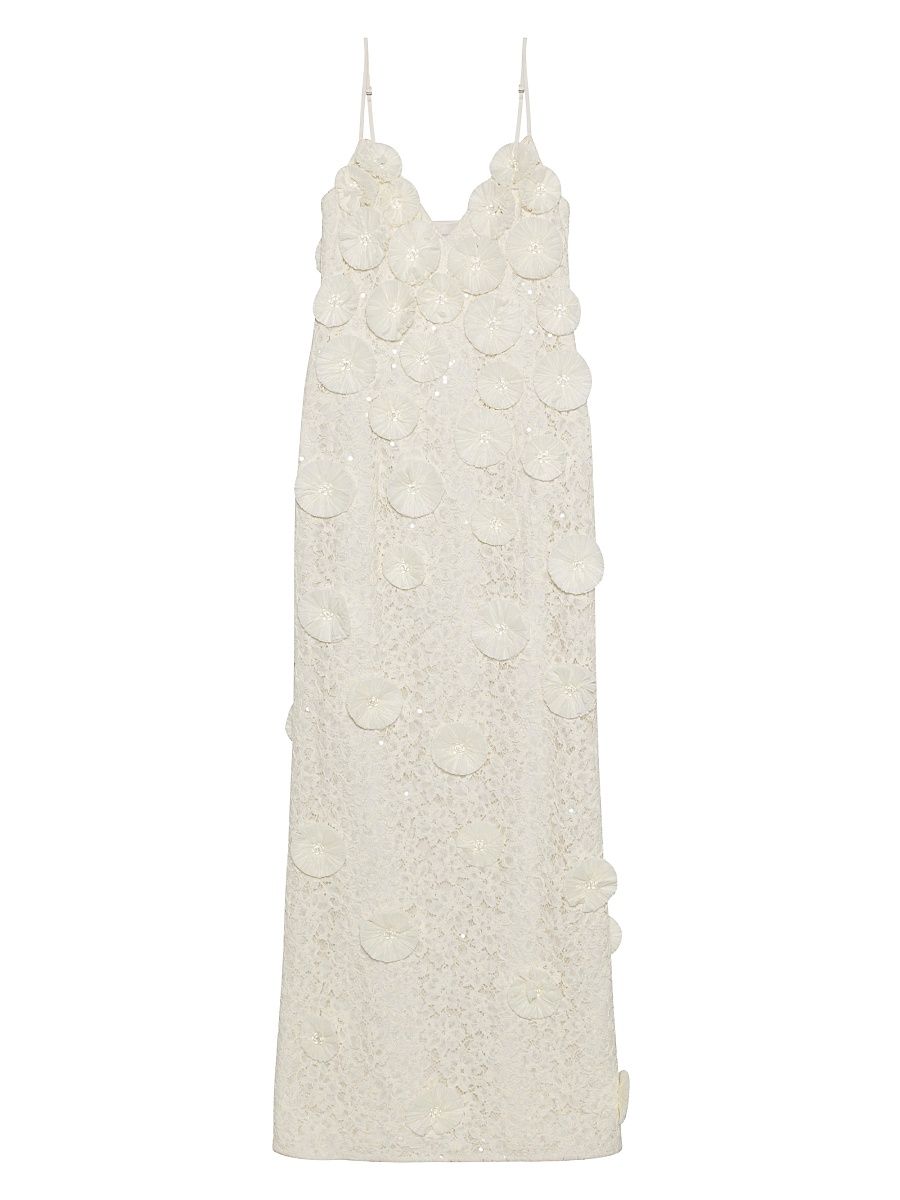 Women's Maven Floral-Appliqué Sequined Lace Gown - White - Size 0