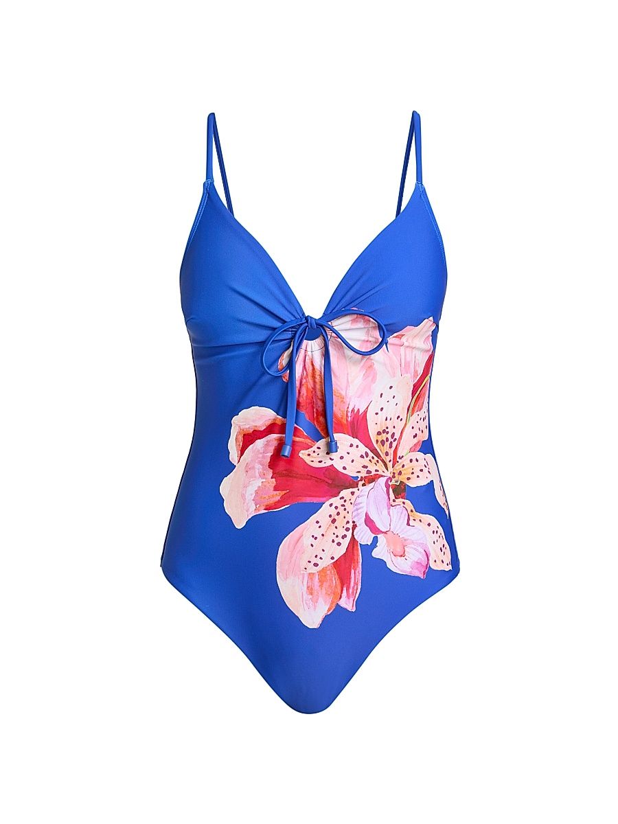 Women's Songe D'iris Floral One-Piece Swimsuit - Blue Multi - Size Large