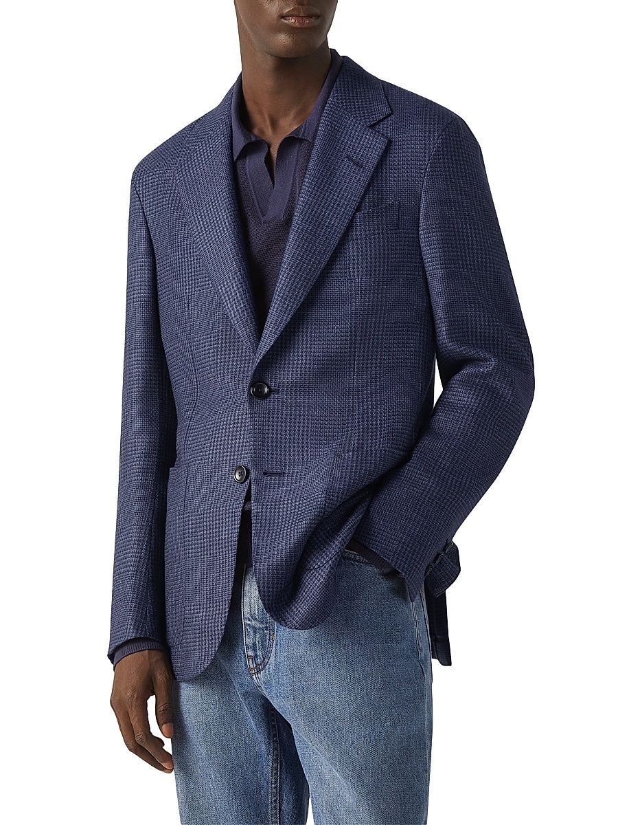 Men's Cashmere Silk and Linen Jacket - Blue - Size 50